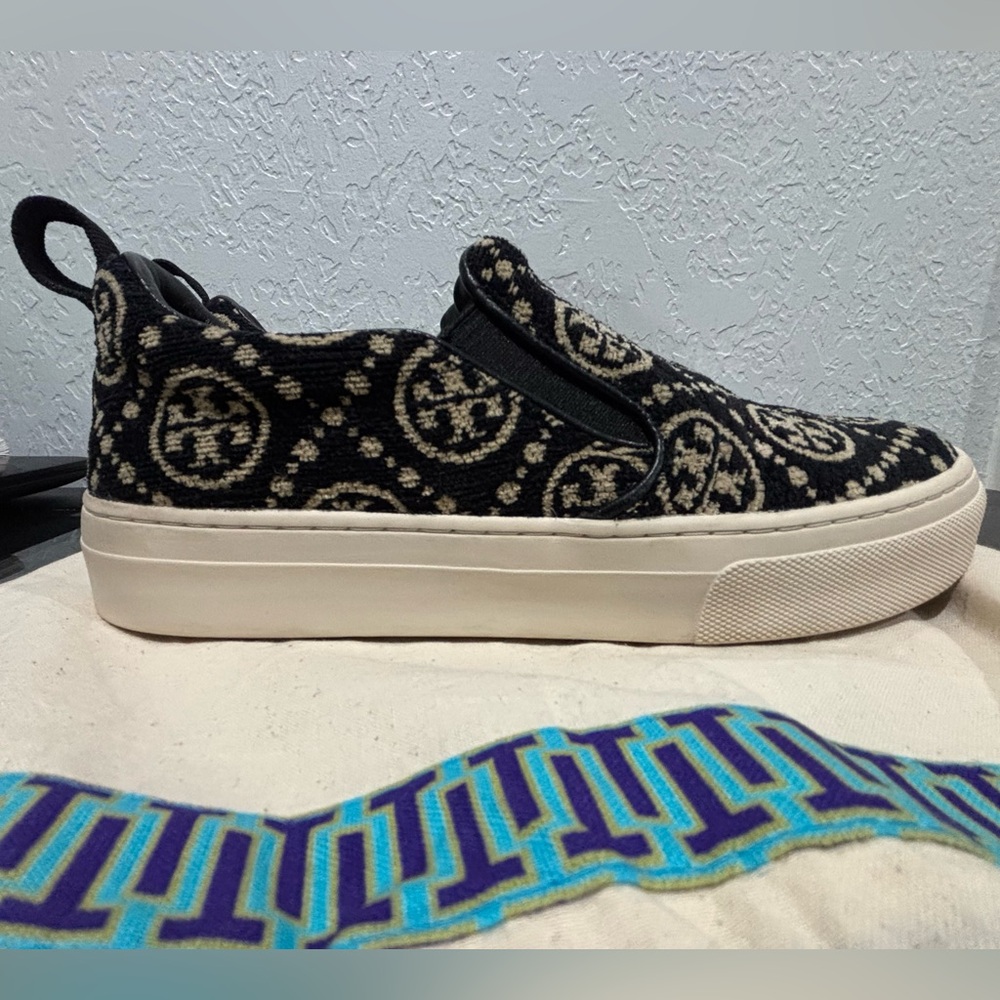 Tory Burch Black and Cream Slip-On Sneakers - Picture 13 of 13